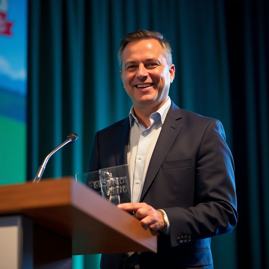 Representante de YPF recibiendo un premio