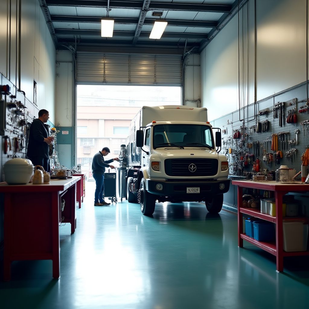 Taller moderno de YPF BOXES con un auto en el elevador